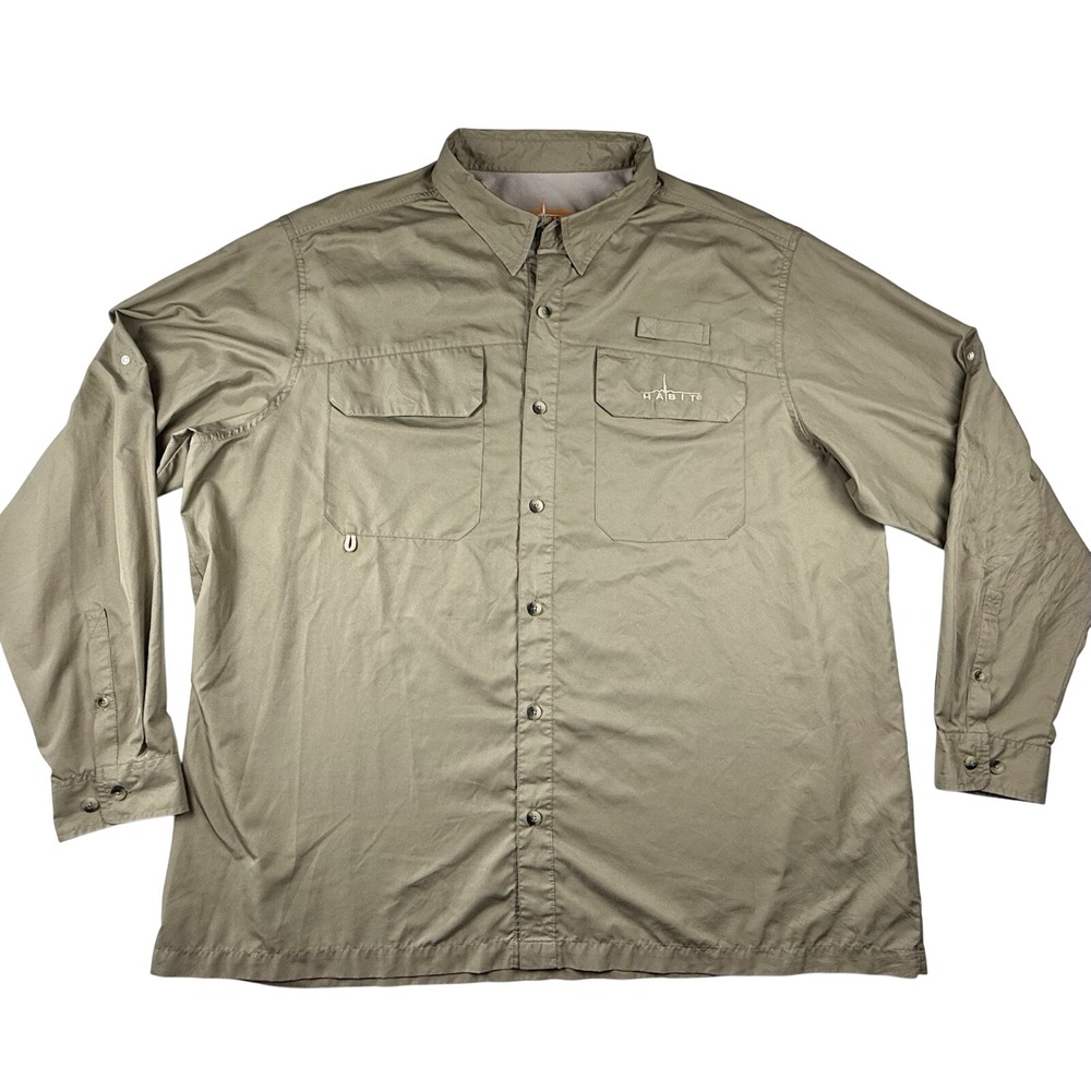 Habit UPF Long Sleeve Vented Button Down Shirt 2XL Green Fishing Gorpcore Hiking
